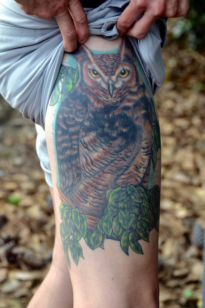 Color Owl on the Thigh