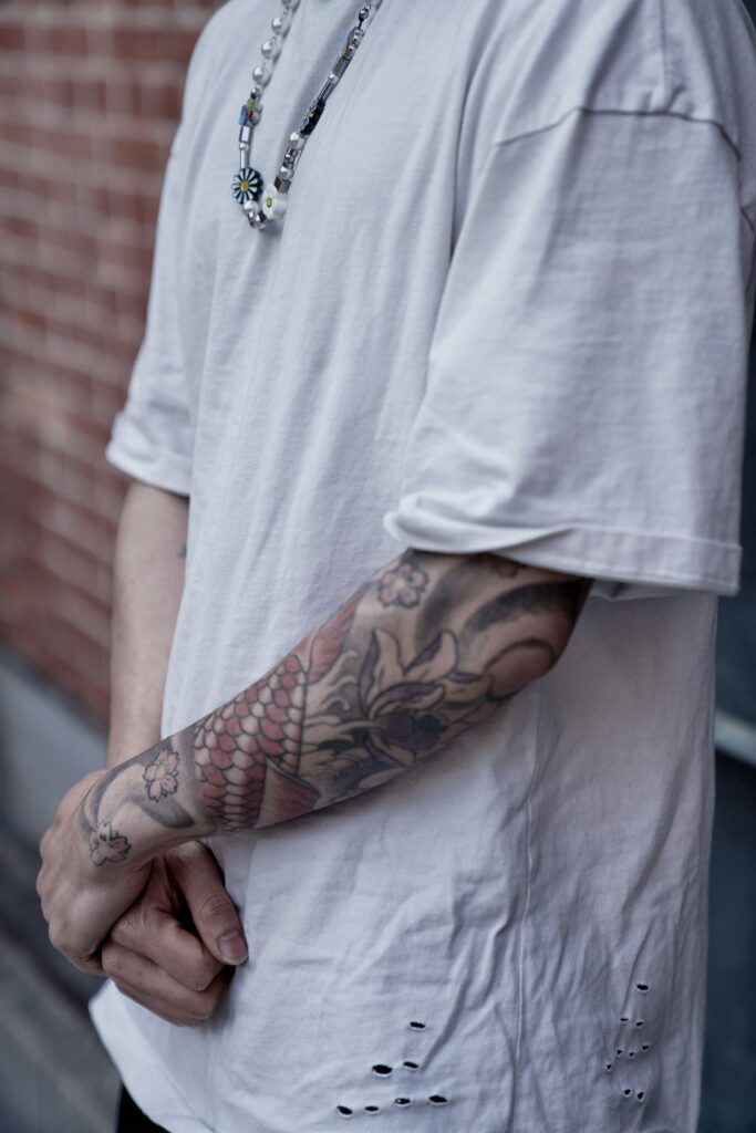 Black and grey full sleeve with a white T-shirt