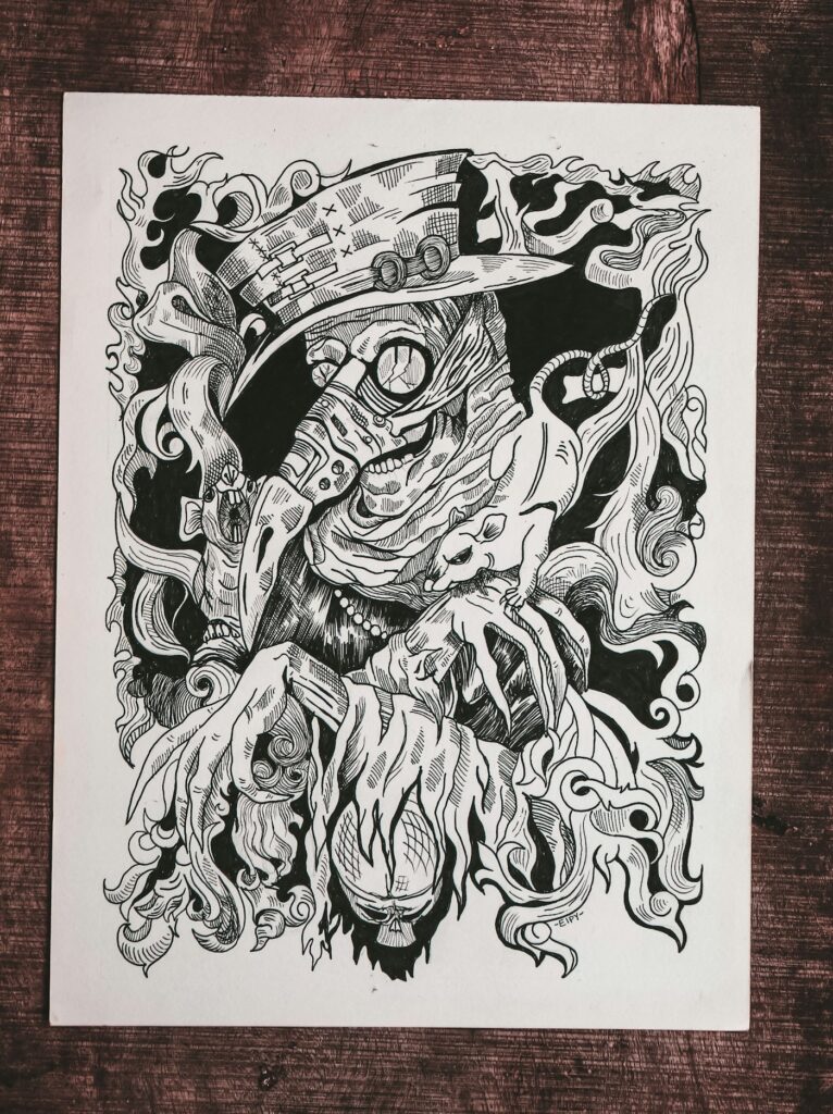 Detailed black line drawing ready to become a tattoo design