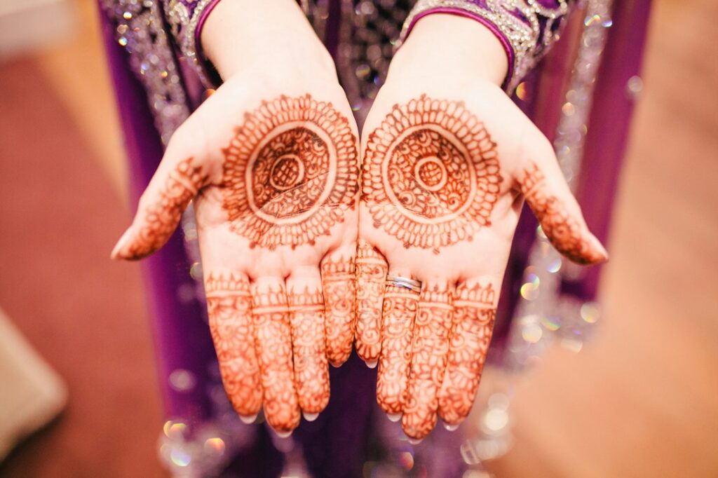 Bridal henna with a mandala in each palm