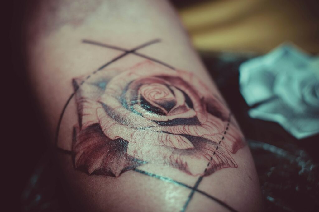 Close up of a color rose tattoo
