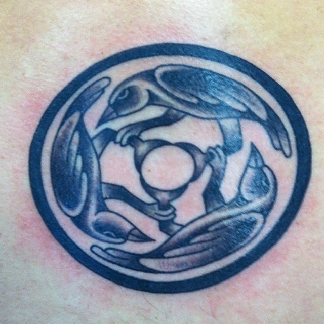 Circular ravens tattoo inspired by Luke 12