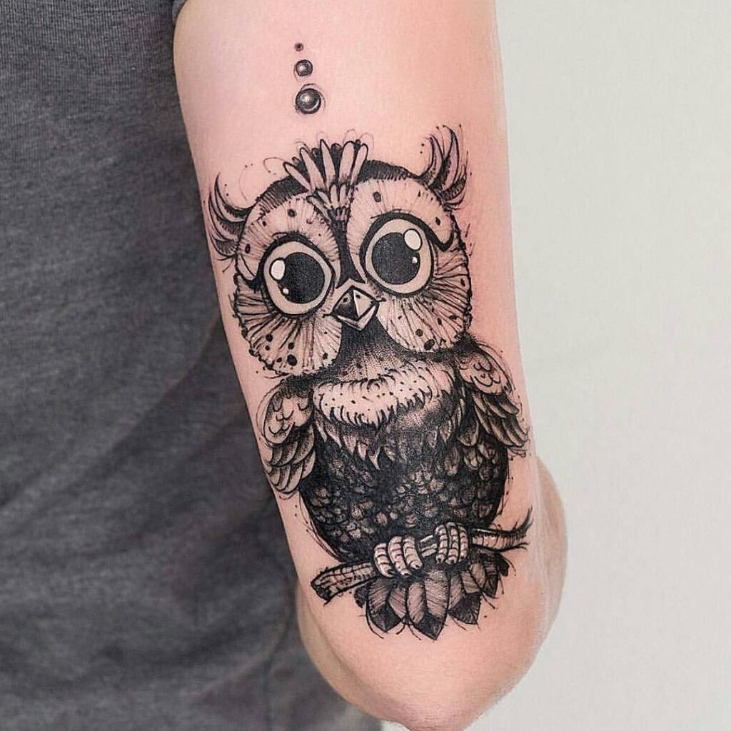 Owl tattoo: cute illustrative owl with big eyes