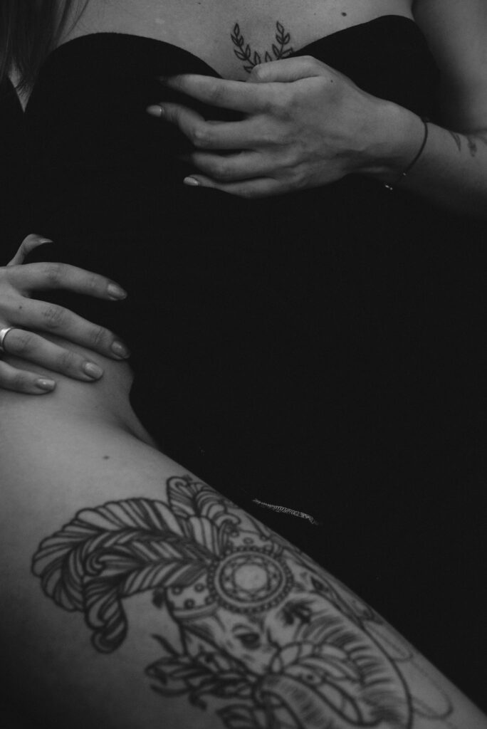Floral mandala tattoo on a woman's thigh