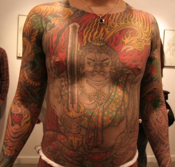 Fudo Myoo guardian deity tattoo on a man's chest