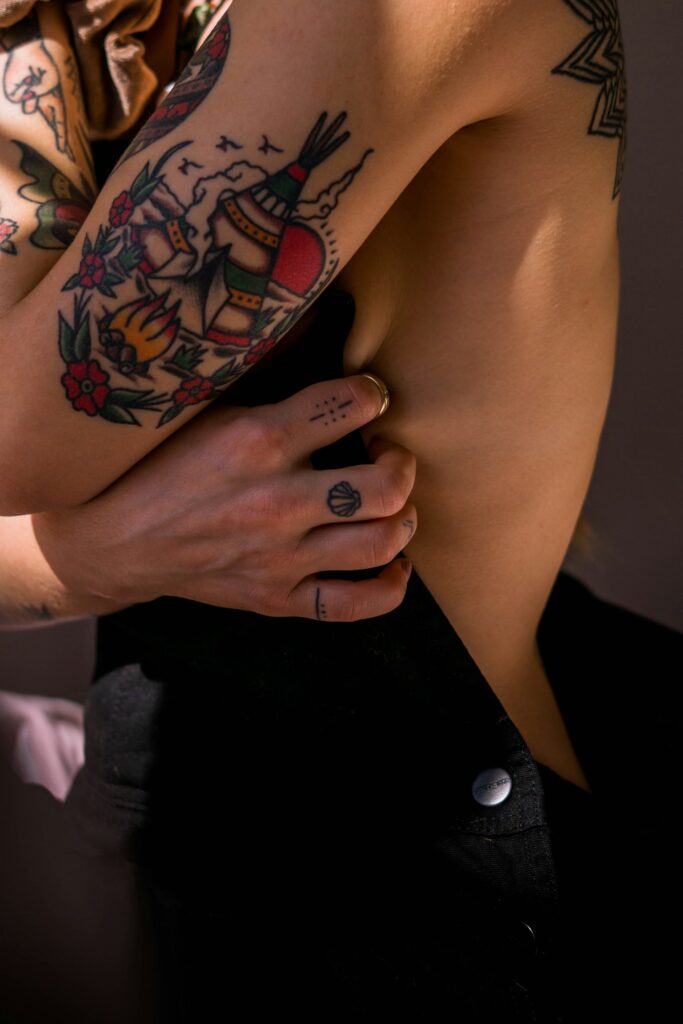 Fully healed color tattoo on the arm with bright, even ink