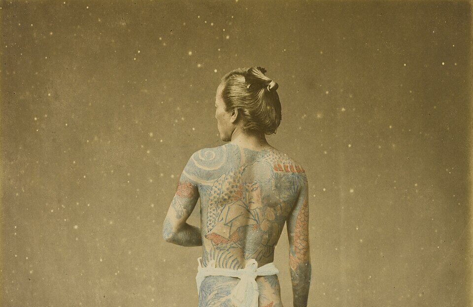 Nineteenth century photograph of Japanese irezumi on a man's back