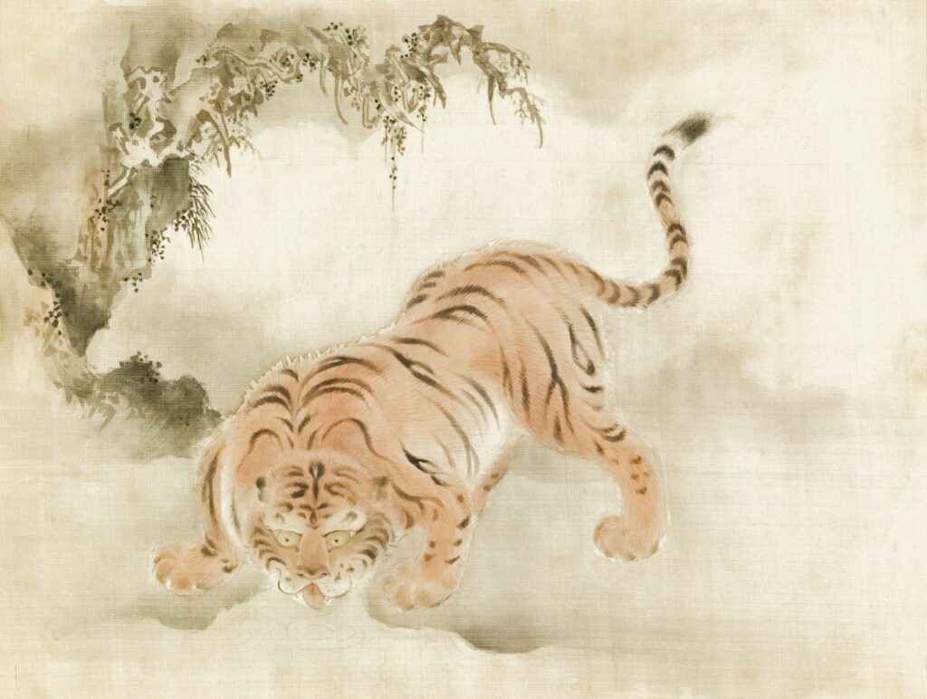 Traditional Japanese painting of a tiger, a classic reference for tiger tattoos
