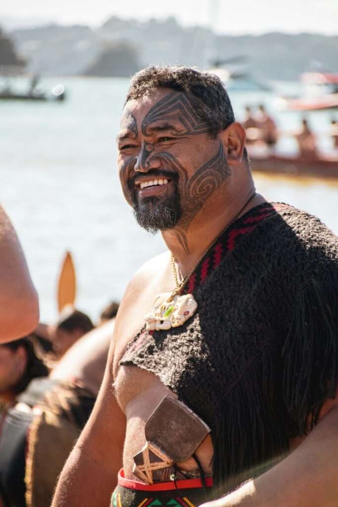 Maori man wearing traditional ta moko