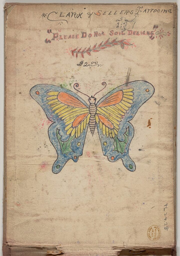 Vintage colorful butterfly tattoo flash