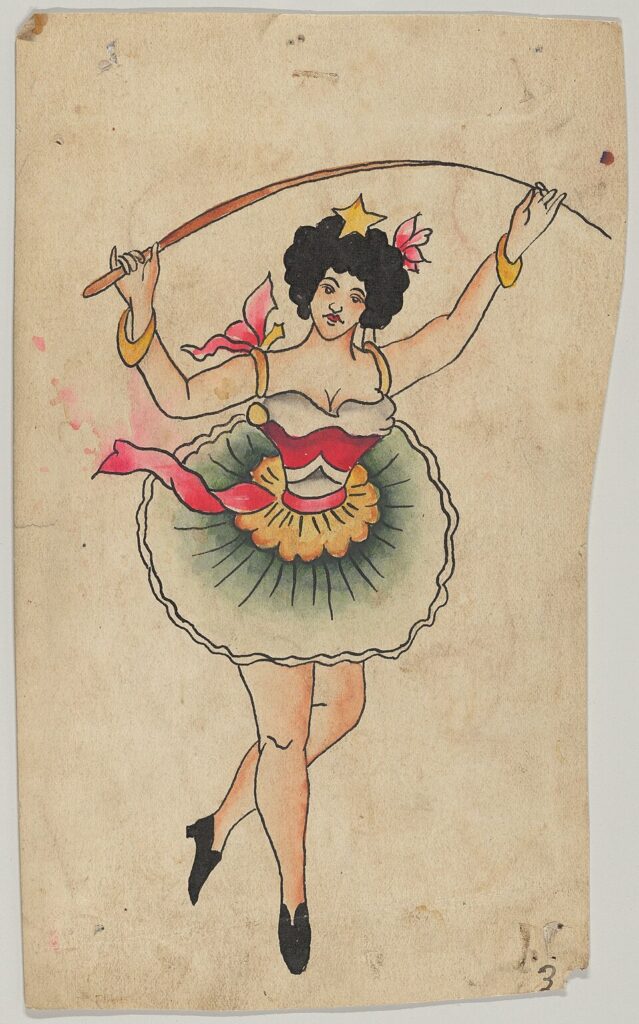 Vintage tattoo flash of a female performer