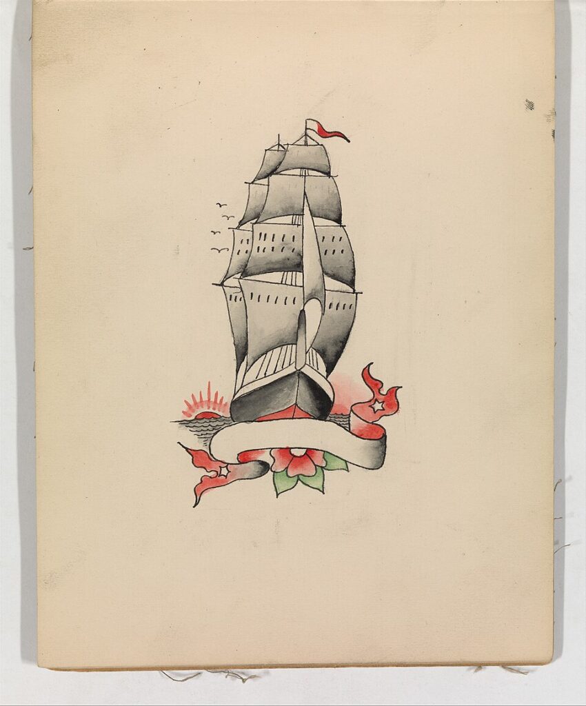 Vintage tattoo flash of a sailing ship