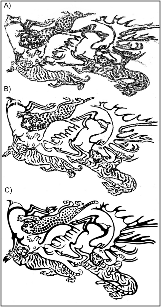 Drawing of an ancient Pazyryk tiger tattoo from a 2,500 year old Siberian mummy