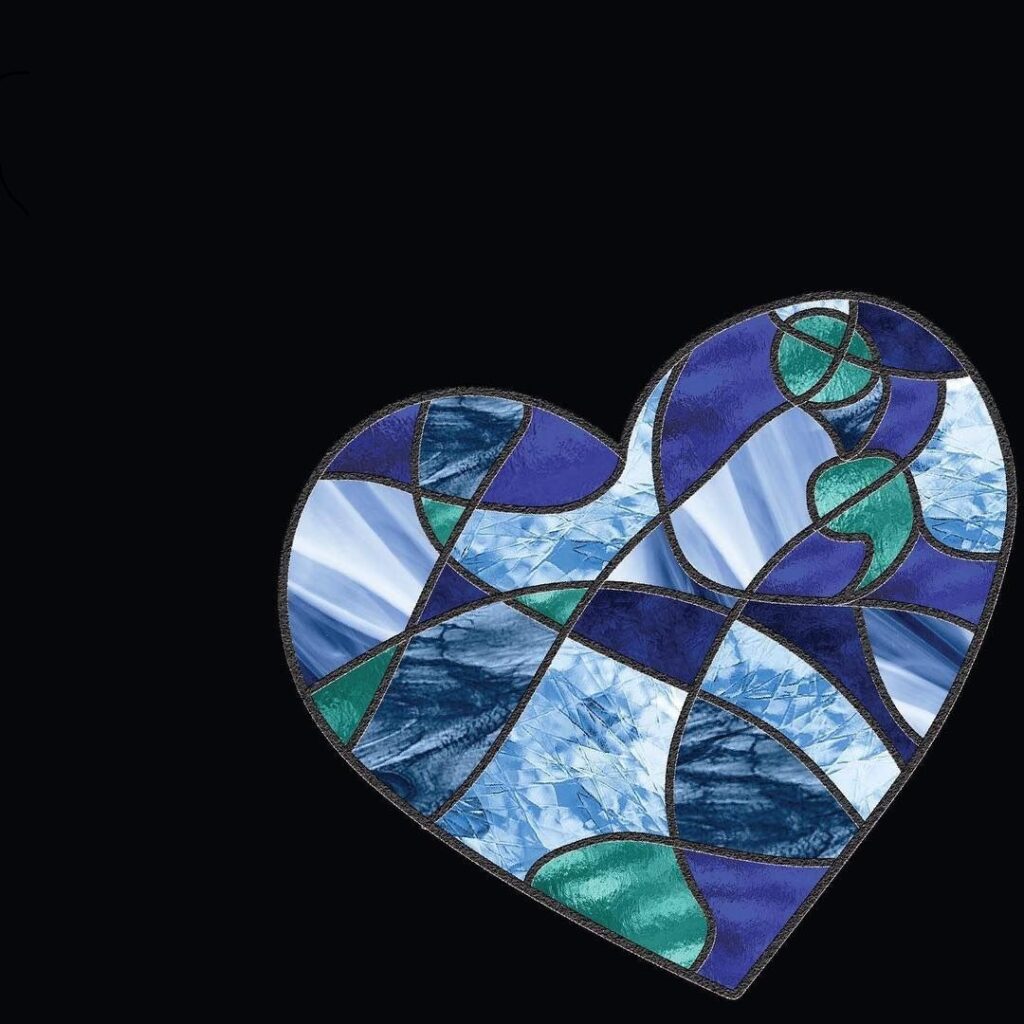 Stained glass heart semicolon tattoo design