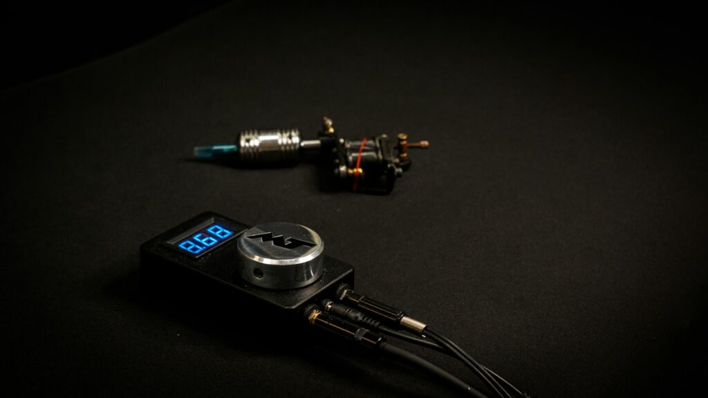 Tattoo machine with a digital power supply and foot pedal cable