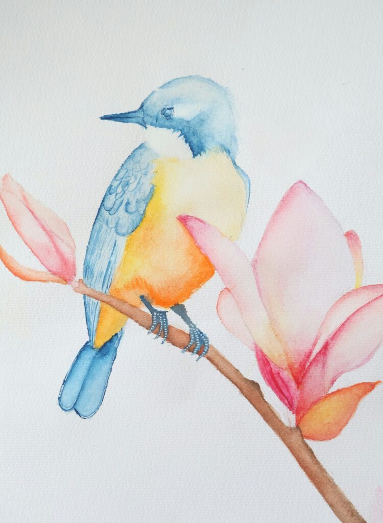 Watercolor tattoo inspiration: hand painted watercolor bird and flowers