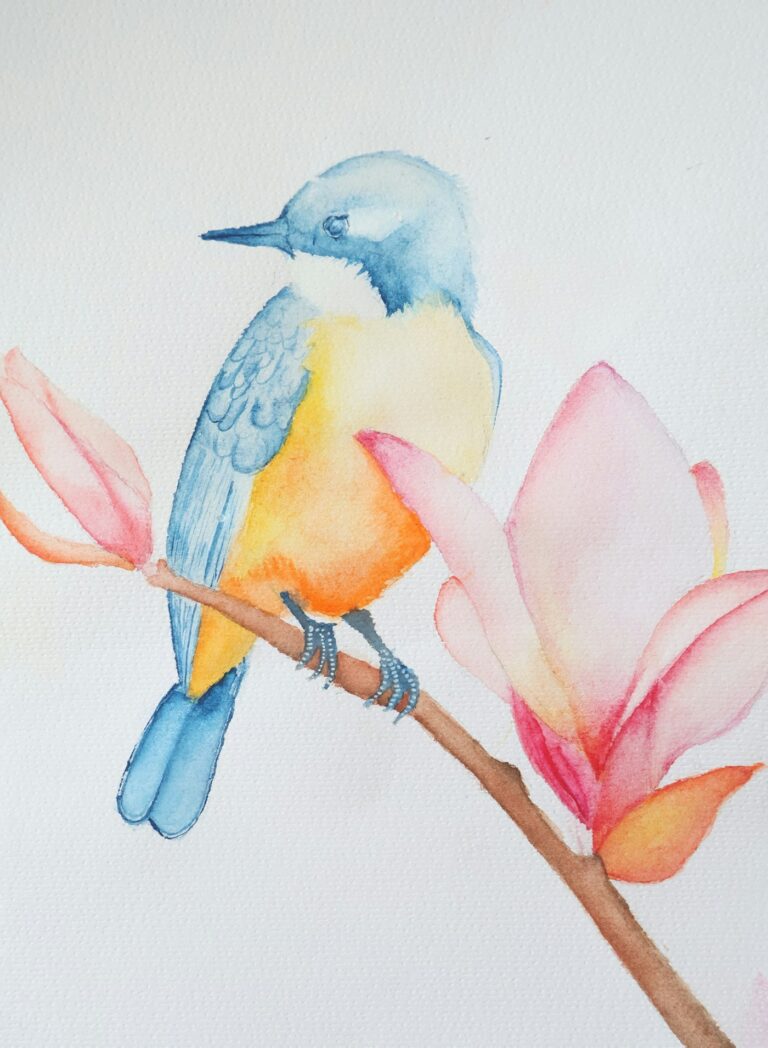 Watercolor tattoo inspiration: hand painted watercolor bird and flowers