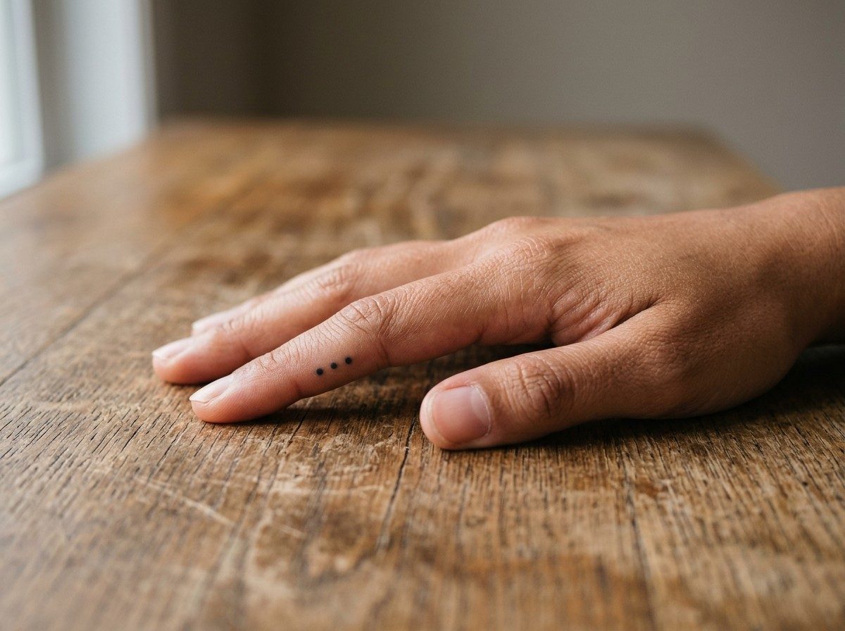 3 dot tattoo meaning: dots on the finger on the side of the index finger