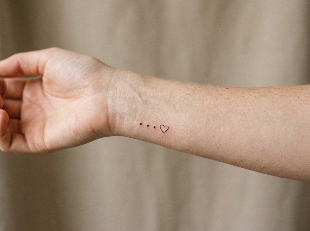 3 dot tattoo meaning: dots and a small heart on the inner wrist