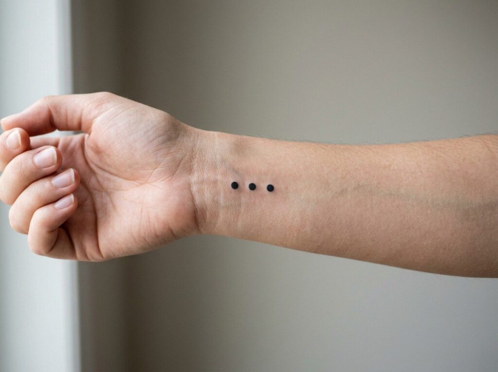 3 dot tattoo meaning: three dots in a line on the inner wrist