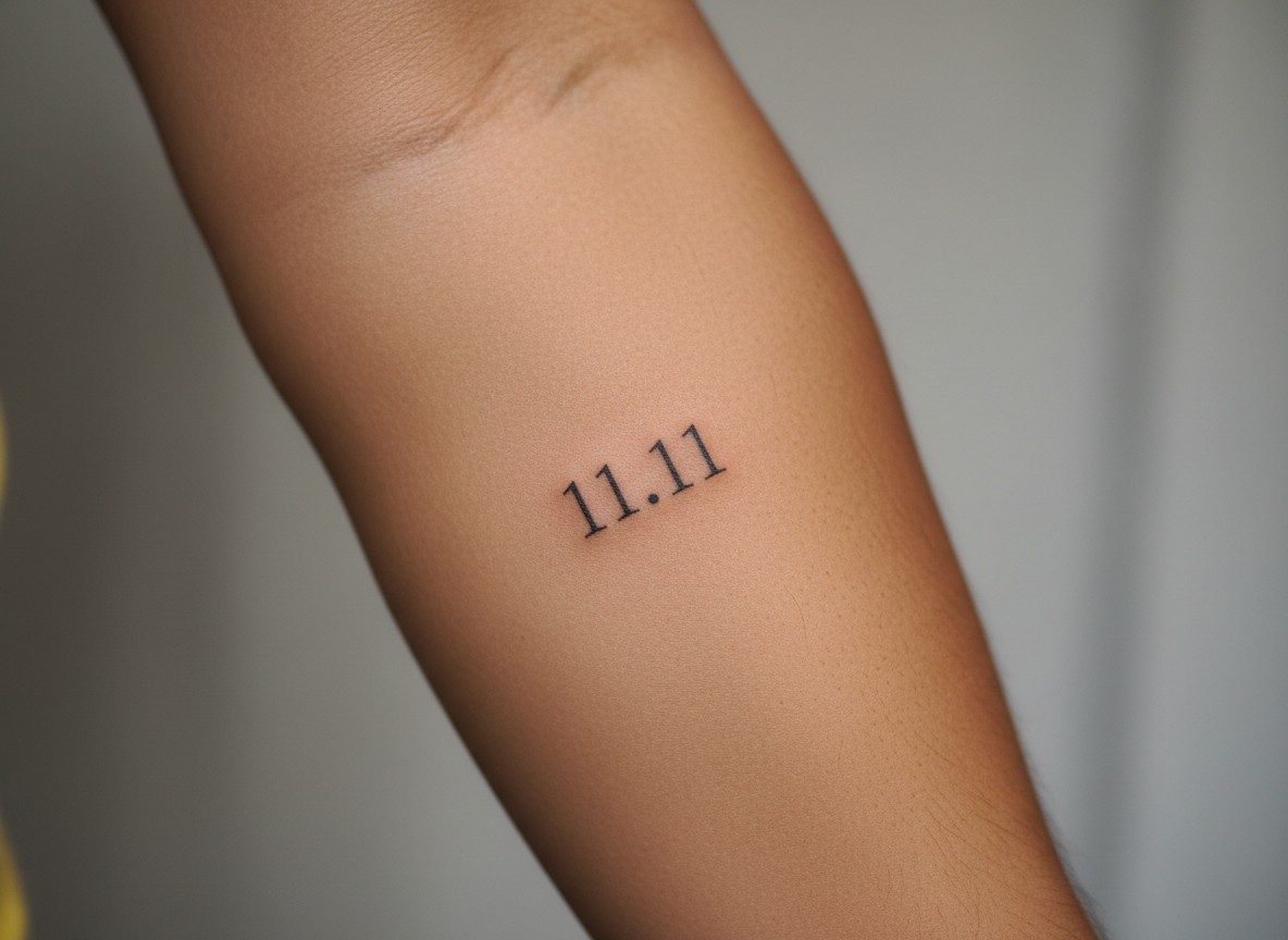 444 tattoo meaning: 1111 alignment on the outer forearm