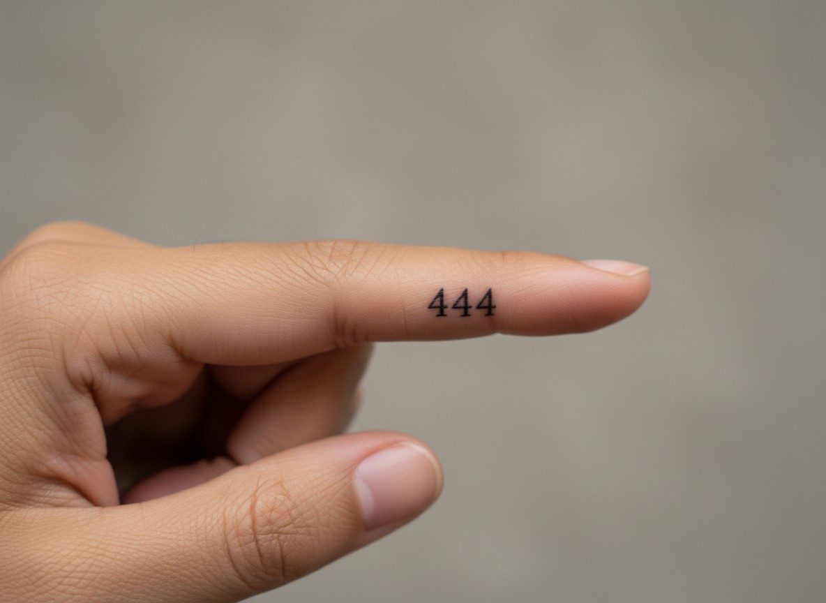 444 tattoo meaning: 444 on the finger on the side of the index finger