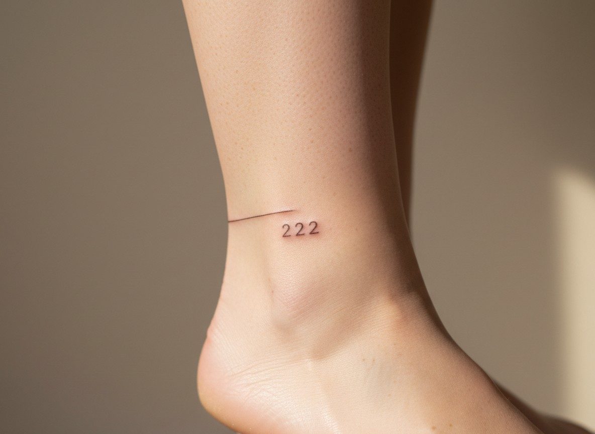444 tattoo meaning: 222 balance on the ankle