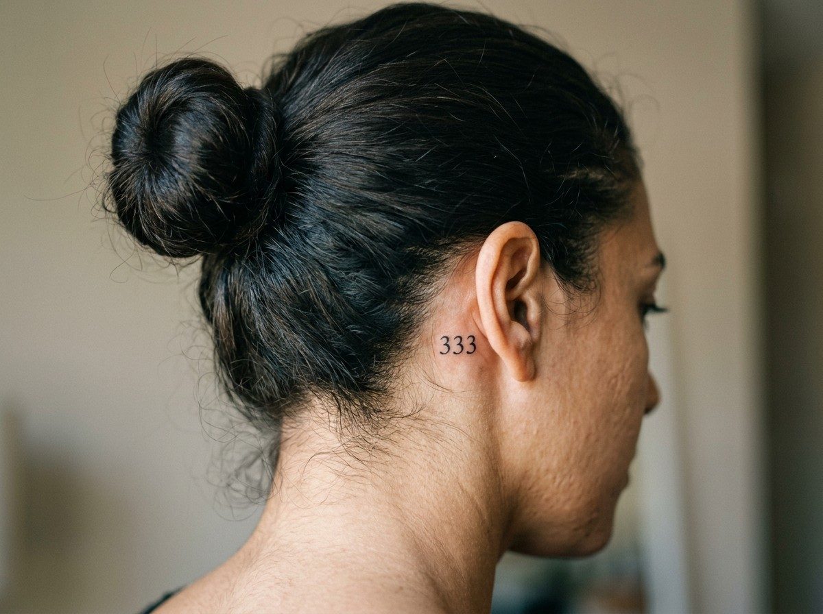 444 tattoo meaning: 333 growth on the skin behind the ear