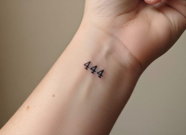 444 tattoo meaning: fine line 444 on the inner wrist