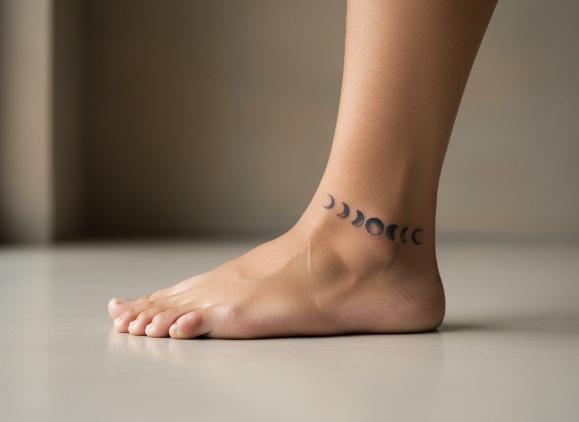 Moon phases tattoo around the ankle bone