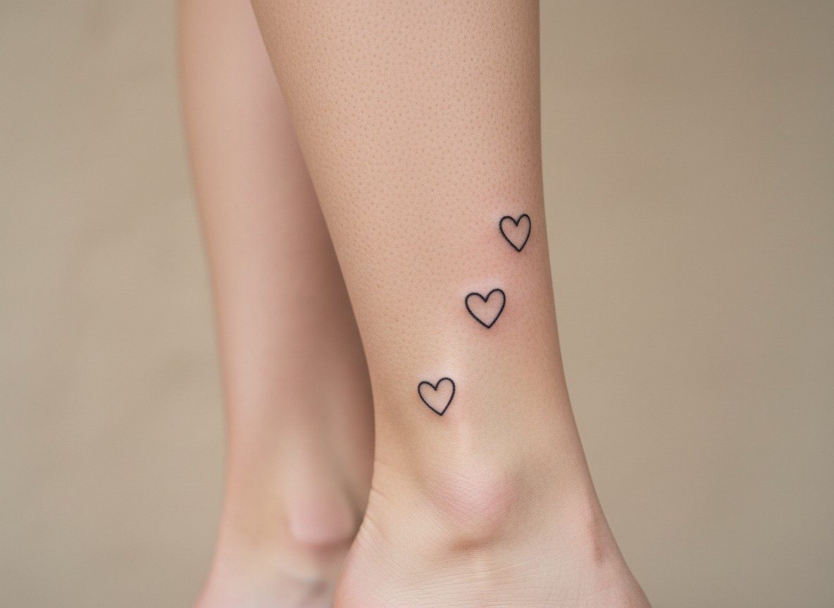 Trail of tiny hearts tattoo on the ankle