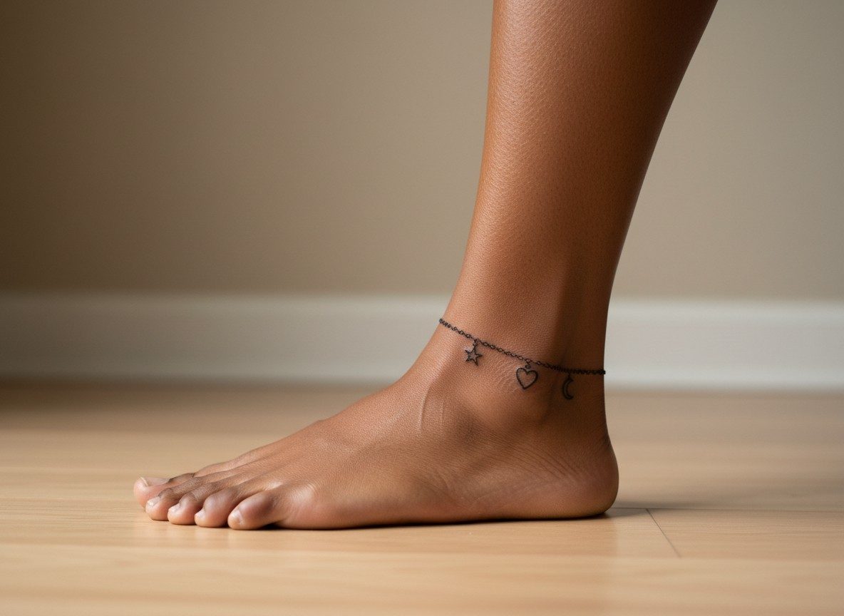Charm anklet tattoo around the ankle