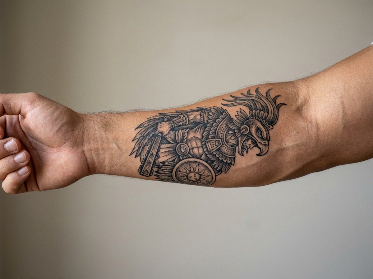 Aztec tattoo ideas: eagle warrior on the forearm