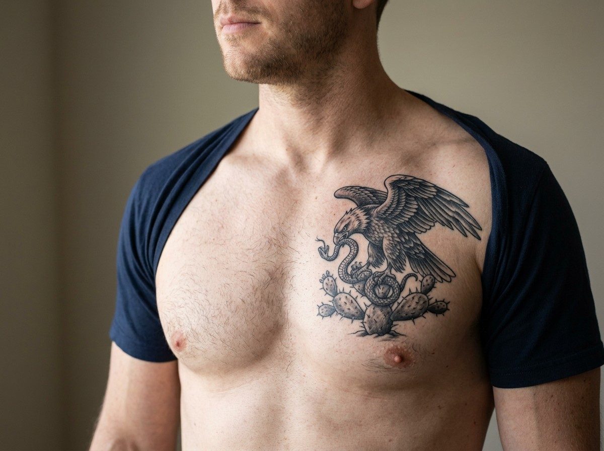 Aztec tattoo ideas: eagle and serpent on the chest