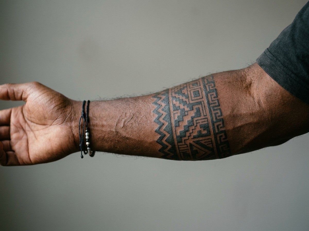 Aztec tattoo ideas: aztec pattern band on the forearm