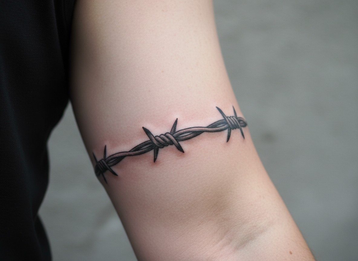 Barbed wire tattoo: classic armband on the upper arm