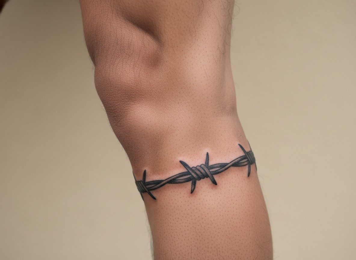 Barbed wire tattoo: barbed wire leg band on the lower leg