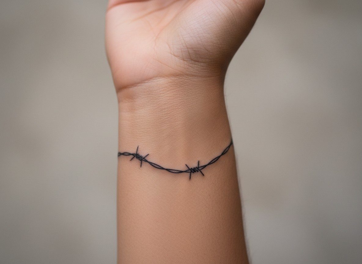 Barbed wire tattoo: barbed wire wristband on the wrist