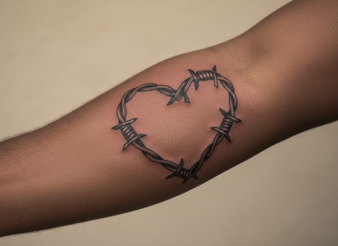 Barbed wire tattoo: barbed wire heart on the forearm