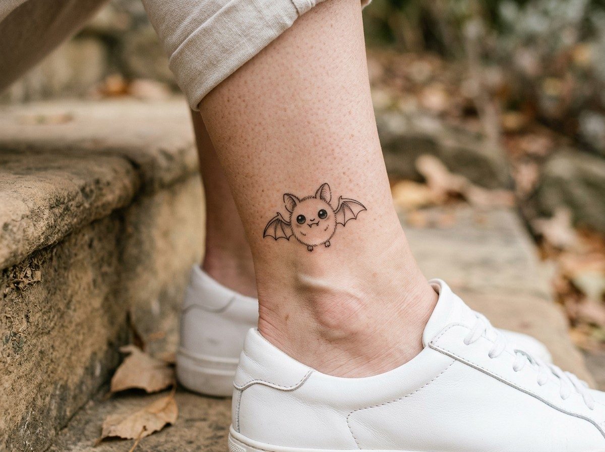 Bat tattoo: cute bat on the ankle