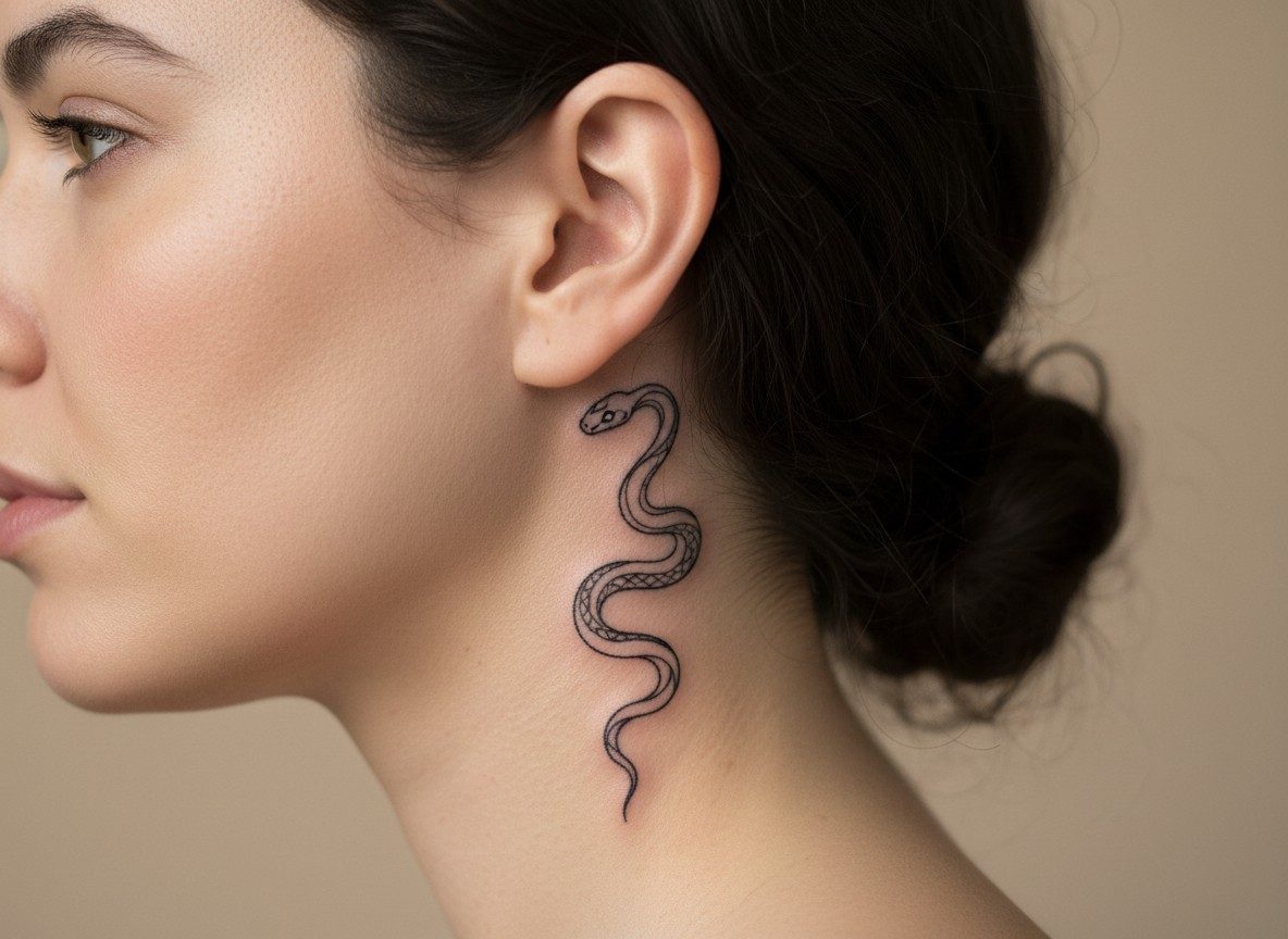 Small snake tattoo behind the ear