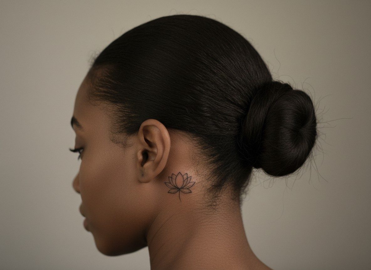 Lotus flower tattoo behind the ear