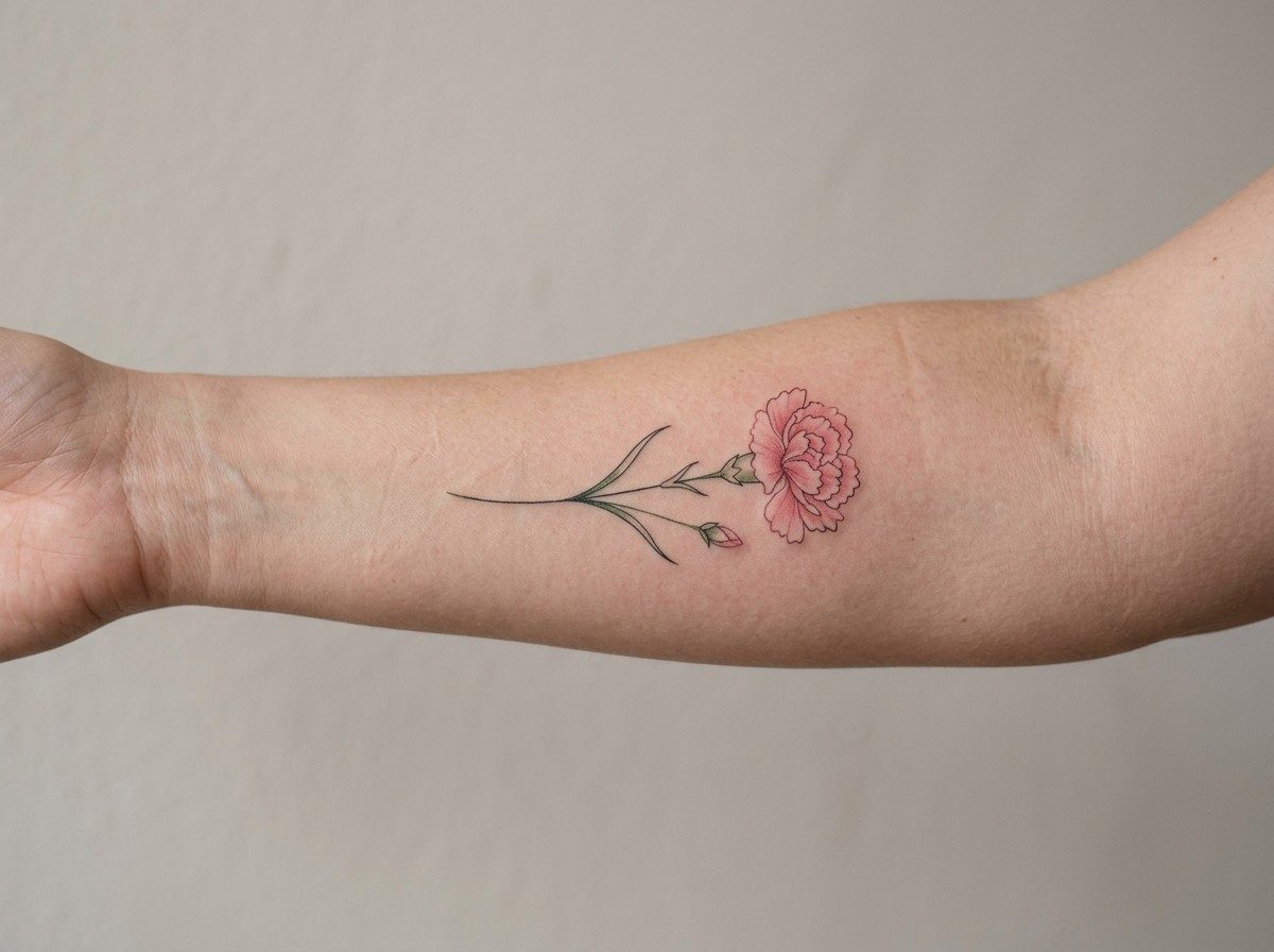 Birth flower tattoo: january birth flower: carnation on the inner forearm