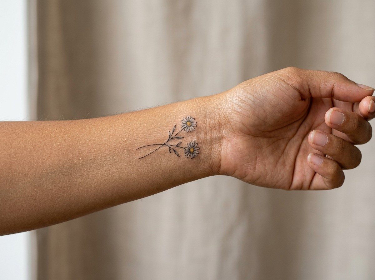 Birth flower tattoo: april birth flower: daisy on the inner wrist