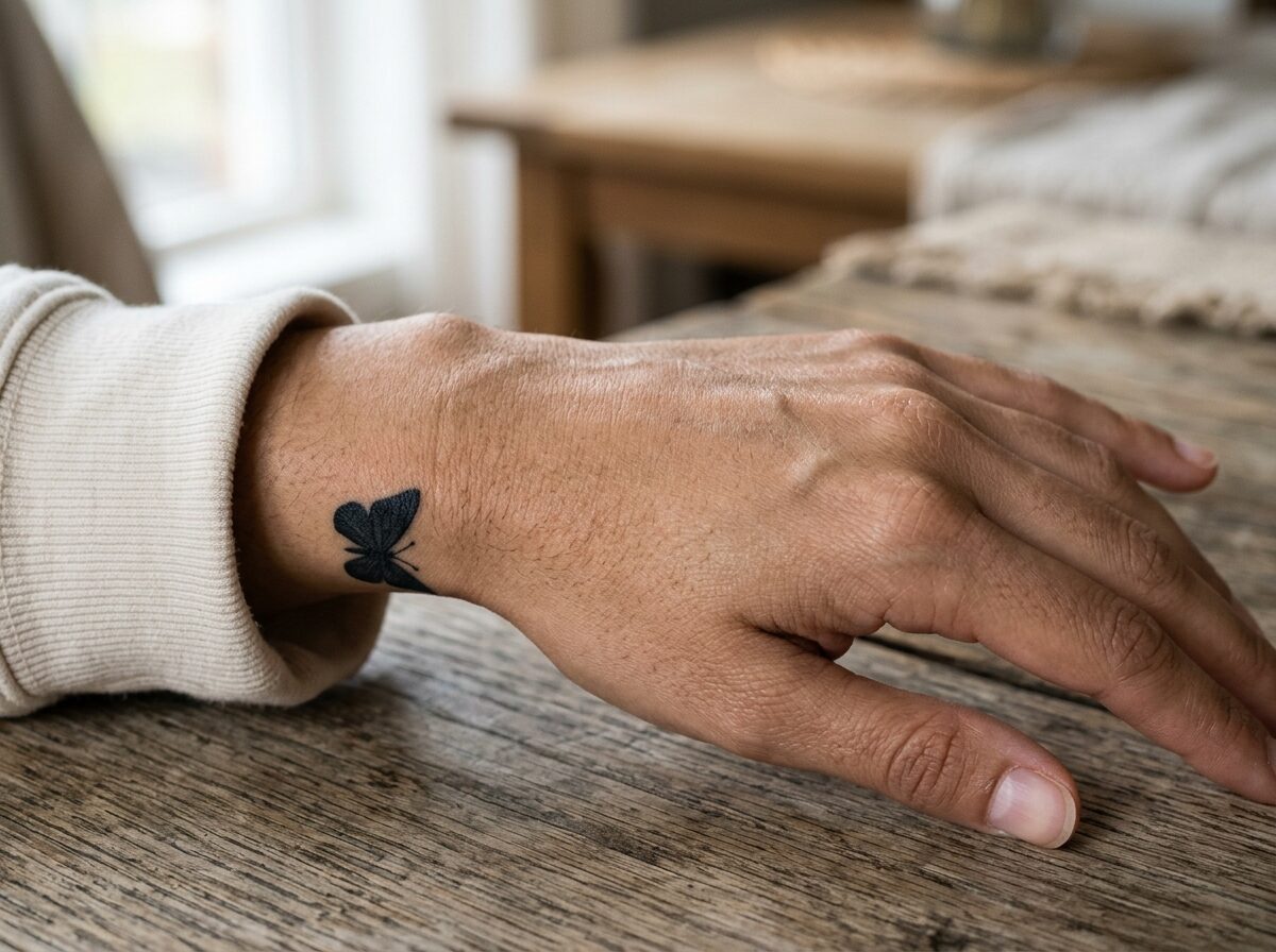 Butterfly tattoo on the outer wrist