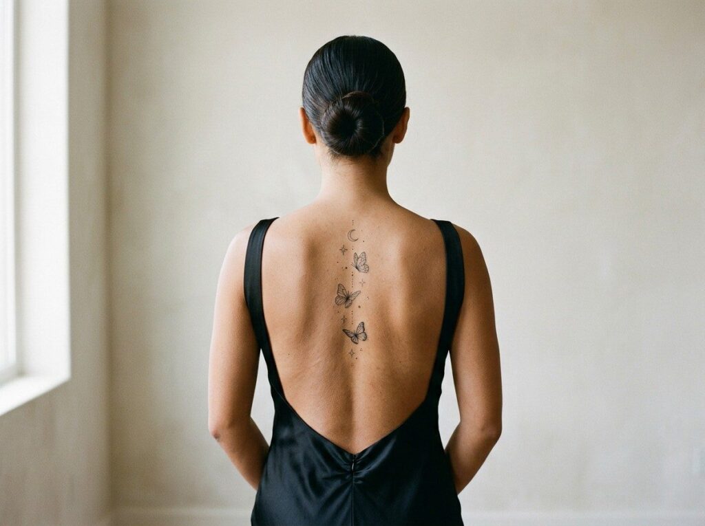 Butterfly tattoos for women: celestial butterflies up the spine