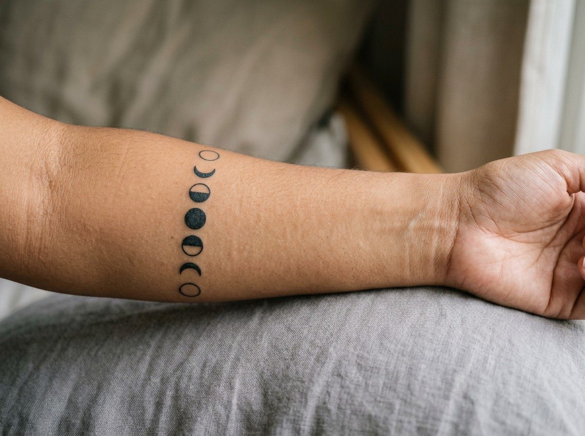 Cancer zodiac tattoo: moon phases on the inner forearm