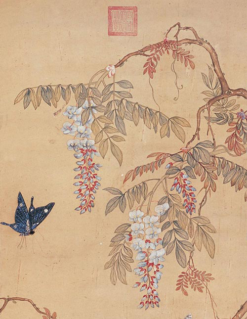 Classical Chinese painting of butterflies among flowers attributed to Xu Xi