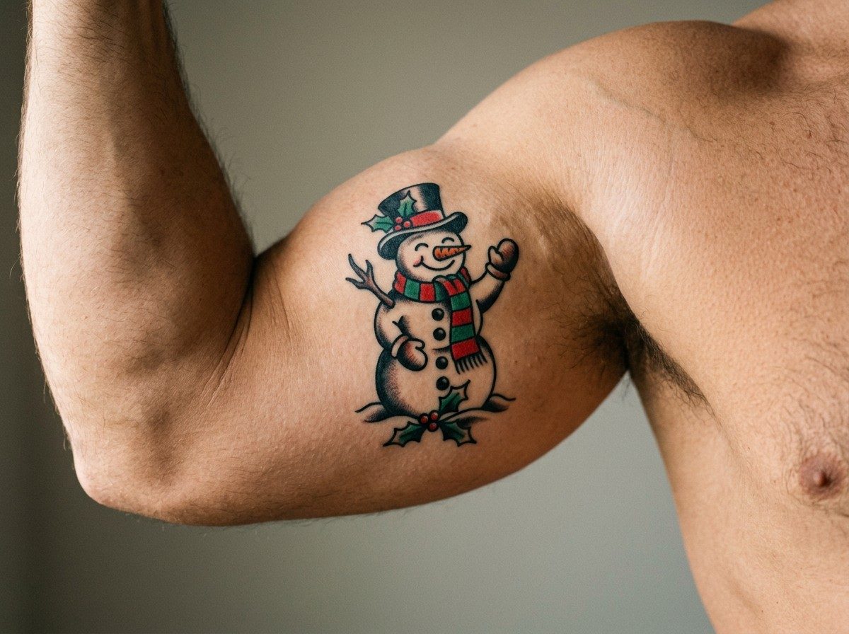 Christmas tattoo: traditional christmas flash on the upper arm
