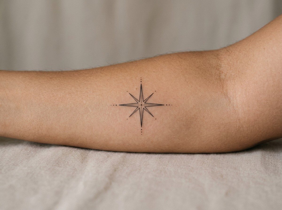 Christmas tattoo: north star on the inner forearm